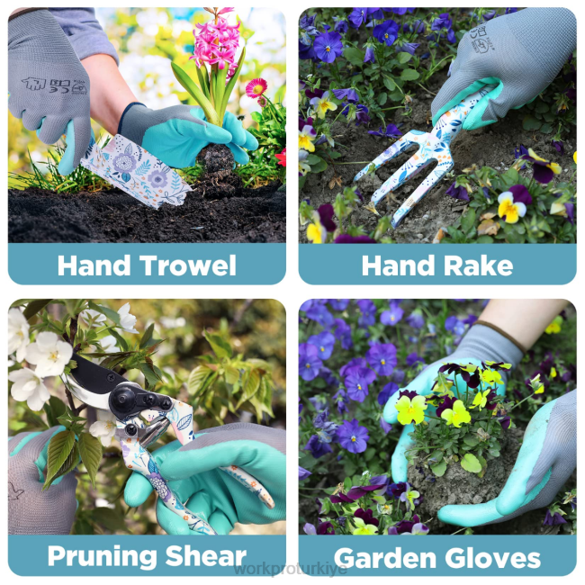 alet WORKPRO 5 adet alüminyum ağır hizmet tipi bahçe aleti seti beyaz/pembe LJR6284