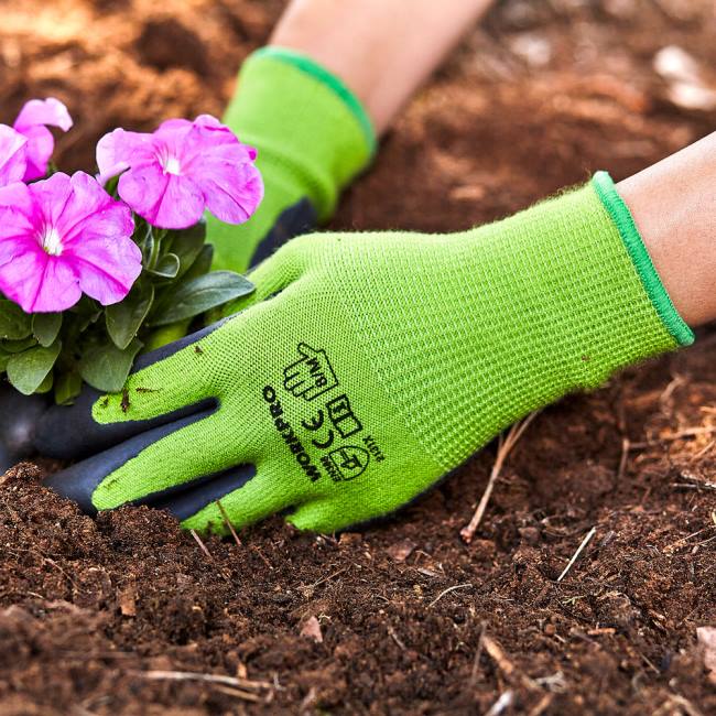 alet WORKPRO Ayıklama, kazma, tırmıklama ve budama için eko lateks avuç içi kaplamalı ve dokunmatik ekranlı 2 çift bahçe çalışma eldiveni yeni LJR6273