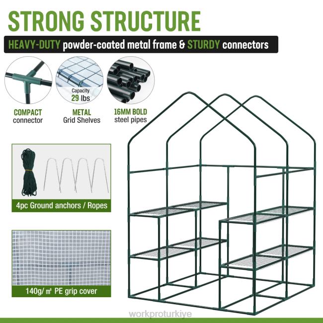 alet WORKPRO büyük 3 katmanlı 8 raf dış mekan taşınabilir gömme bahçe serası kullanışlı LJR6290