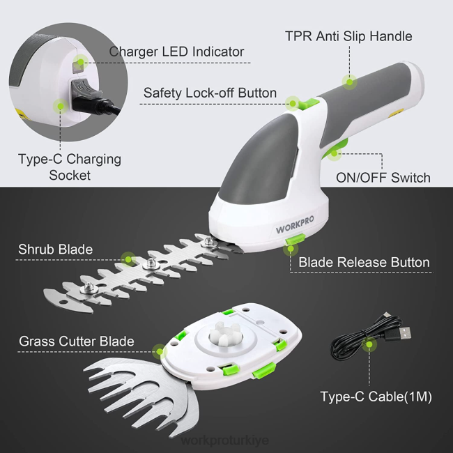alet WORKPRO 2'si 1 arada el tipi 7.2v elektrikli akülü çalı düzeltici çit makası/çim kesici pembe/yeşil/beyaz LJR6269