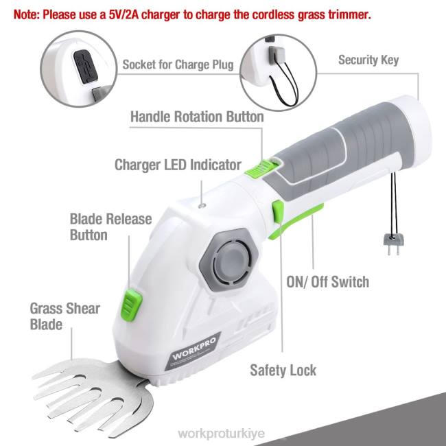 alet WORKPRO akülü çim makası ve çalı düzeltici 2'si 1 arada el tipi çit düzeltici 7.2v elektrikli çim kesme makinesi çit makası yeşil beyaz LJR6297