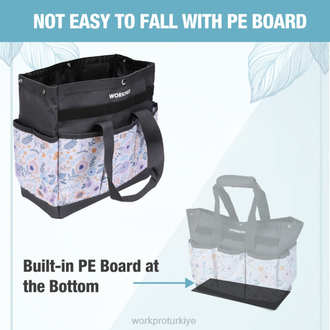 depolamak WORKPRO 9 cepli bahçe alet çantası çiçekli beyaz/çiçekli pembe LJR6286