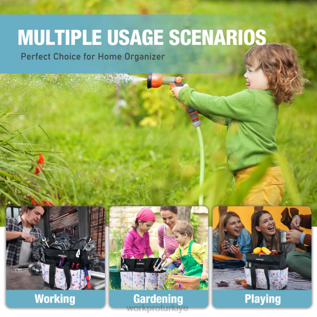 depolamak WORKPRO 9 cepli bahçe alet çantası çiçekli beyaz/çiçekli pembe LJR6286