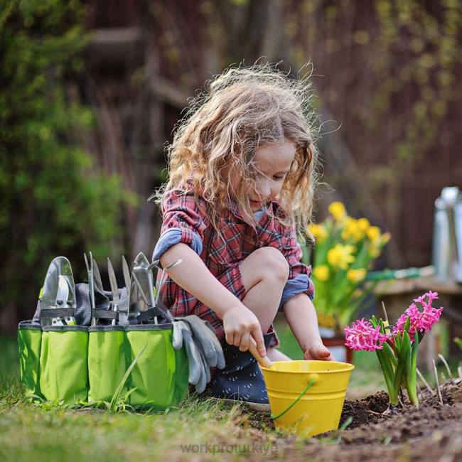 depolamak WORKPRO bahçe alet çantası, 8 cepli bahçe çantası saklama çantası, iç ve dış mekan bahçe işleri için ev düzenleyici pembe/yeşil LJR6256