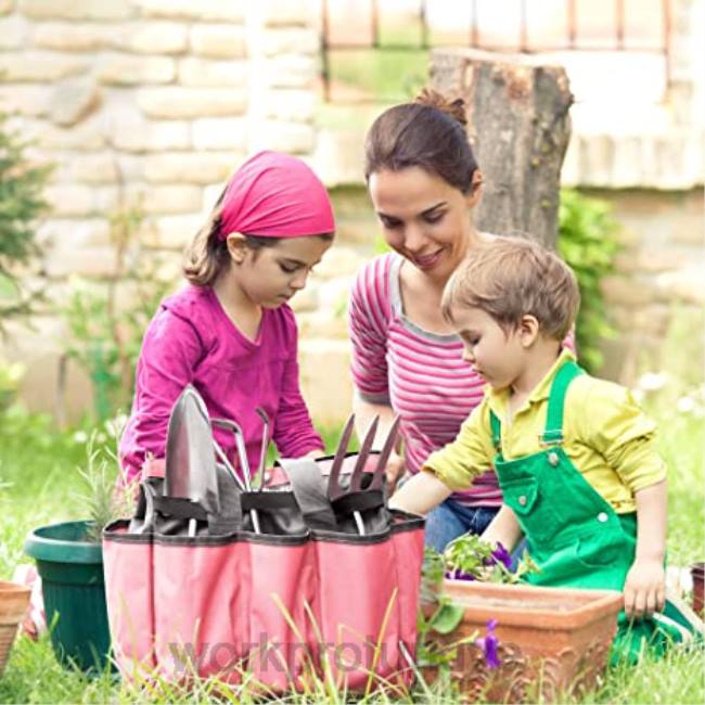 depolamak WORKPRO bahçe alet çantası, 8 cepli bahçe çantası saklama çantası, iç ve dış mekan bahçe işleri için ev düzenleyici pembe/yeşil LJR6256