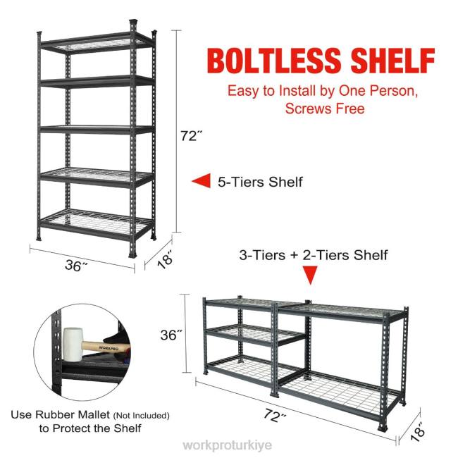 depolamak WORKPRO 5 katmanlı metal depolama rafı ünitesi ayarlanabilir depolama rafı ağır hizmet tipi raf gümüş desenli siyah LJR66