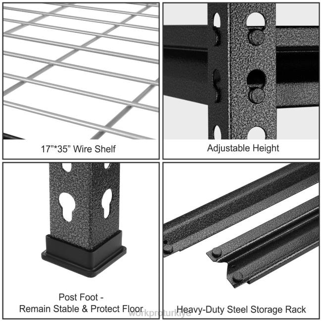 depolamak WORKPRO 5 katmanlı metal depolama rafı ünitesi ayarlanabilir depolama rafı ağır hizmet tipi raf gümüş desenli siyah LJR66