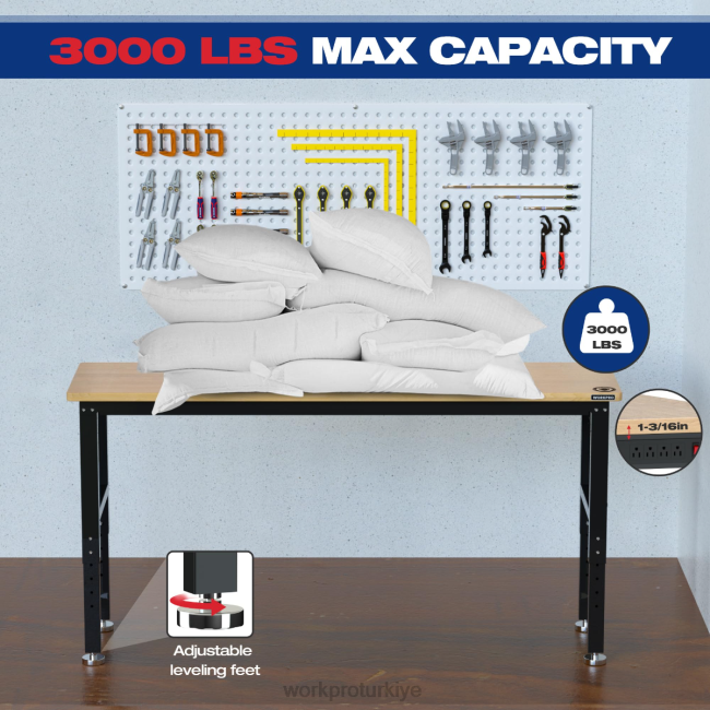 depolamak WORKPRO ayarlanabilir çalışma tezgahı 3000 lbs yük kapasitesi elektrik prizli parke çalışma masası kullanışlı LJR64