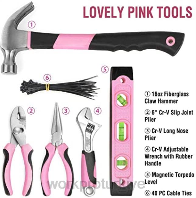 alet WORKPRO 12v akülü matkap sürücü seti ve 103 parça alet kiti ve 8 adet manyetik tornavida seti ve 6'sı 1 arada zımba tabancası pembe LJR6315