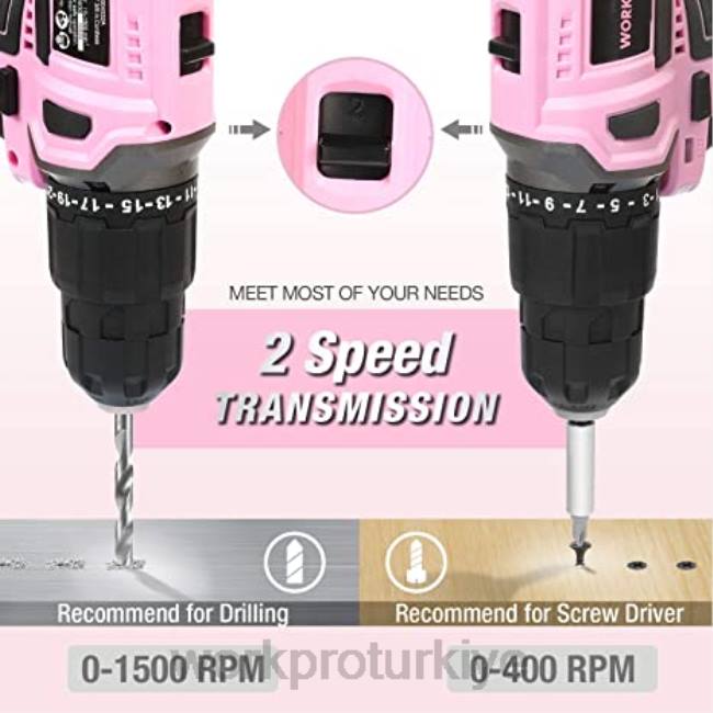 alet WORKPRO 20v akülü matkap seti ve 6 parçalı mini pense ve 10 parçalı alet kiti ve akülü tutkal tabancası pembe LJR6316