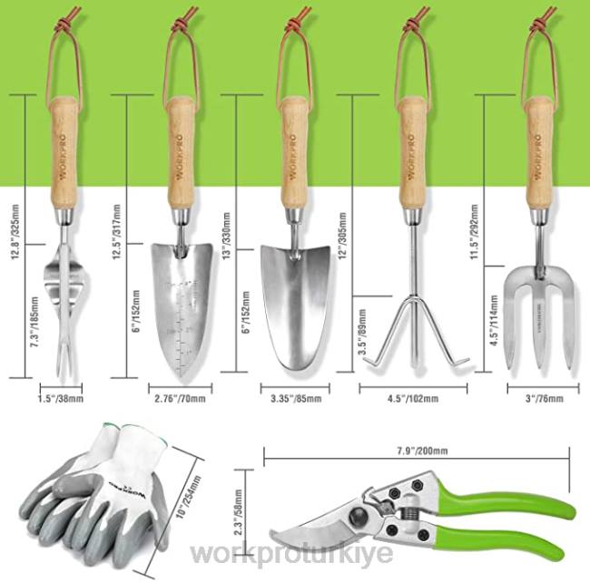 alet WORKPRO akülü zincirli testere ve 7 parçalı bahçe aletleri seti ve 2 çift bahçe eldiveni ve bahçe dizlikleri kullanışlı LJR6314