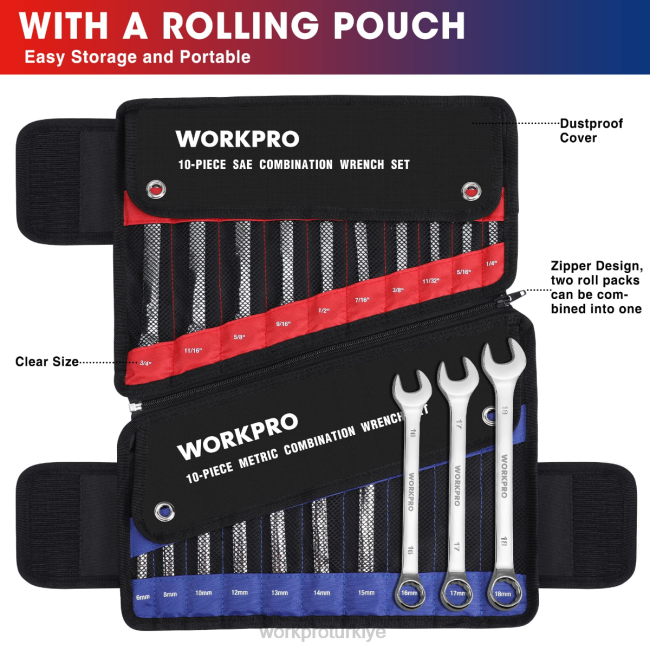 alet WORKPRO 20 parça metrik ve sae kombinasyonlu cr-v 12 noktalı anahtar seti modern LJR693