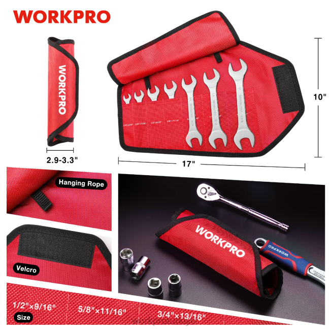 alet WORKPRO 7 parçalı metrik süper ince anahtar seti, katlanabilir düzenleyici kese ile yardımsever LJR696