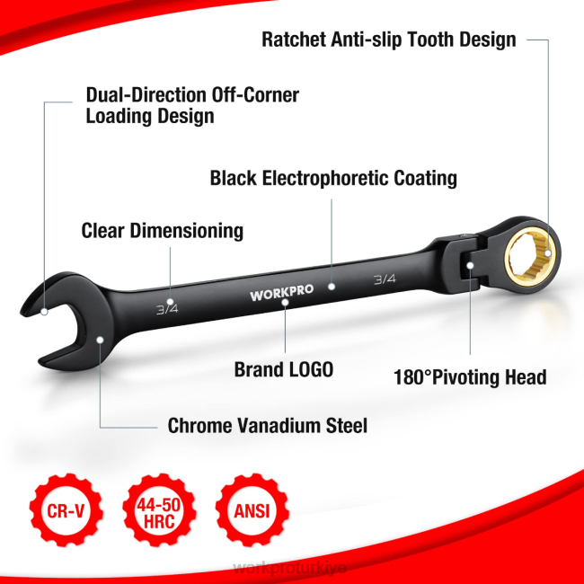 alet WORKPRO 8 parça cırcır kombinasyonu esnek kafalı kaymaz anahtar seti modern LJR680