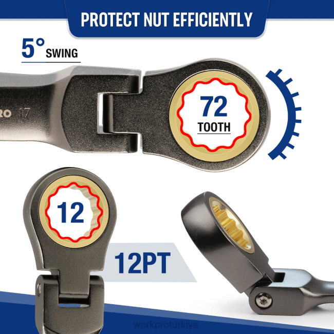 alet WORKPRO 8 parça esnek kafalı kısa cırcırlı kombine anahtar seti yeni LJR682