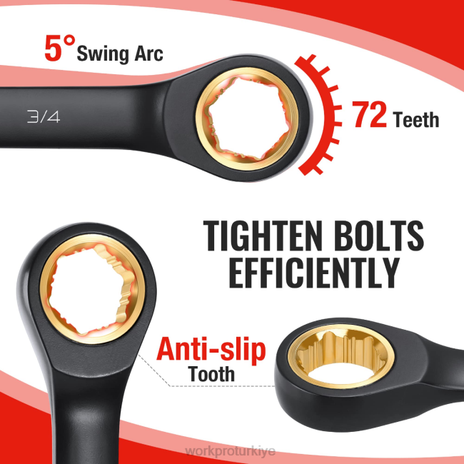 alet WORKPRO 9 parça kaymaz cırcırlı kombine anahtar seti siyah LJR688