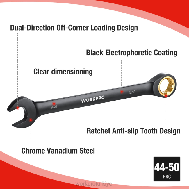 alet WORKPRO 9 parça kaymaz cırcırlı kombine anahtar seti siyah LJR688