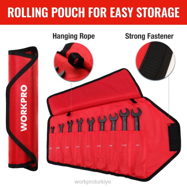 alet WORKPRO 9 parça kaymaz cırcırlı kombine anahtar seti siyah LJR688