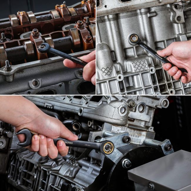 alet WORKPRO 9 parça kaymaz cırcırlı kombine anahtar seti siyah LJR688