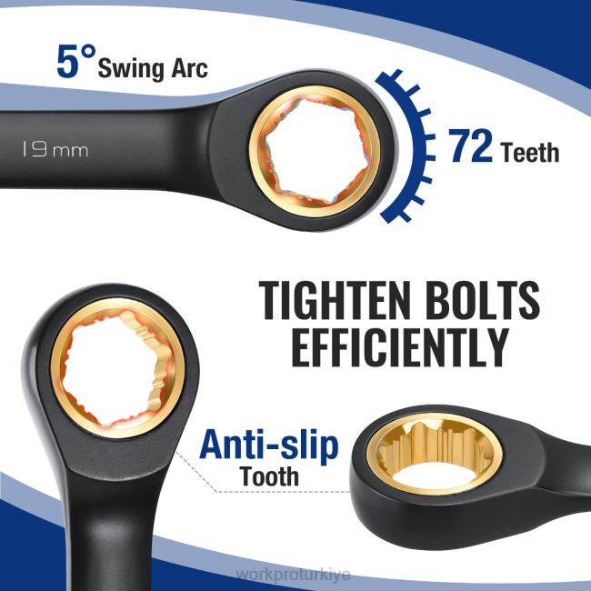 alet WORKPRO 9 parça kaymaz cırcırlı kombine anahtar seti siyah LJR688