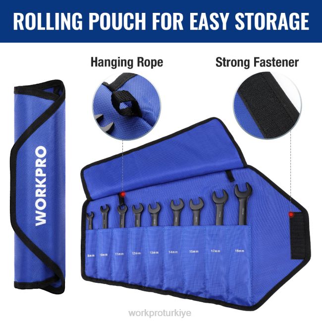 alet WORKPRO 9 parça kaymaz cırcırlı kombine anahtar seti siyah LJR688