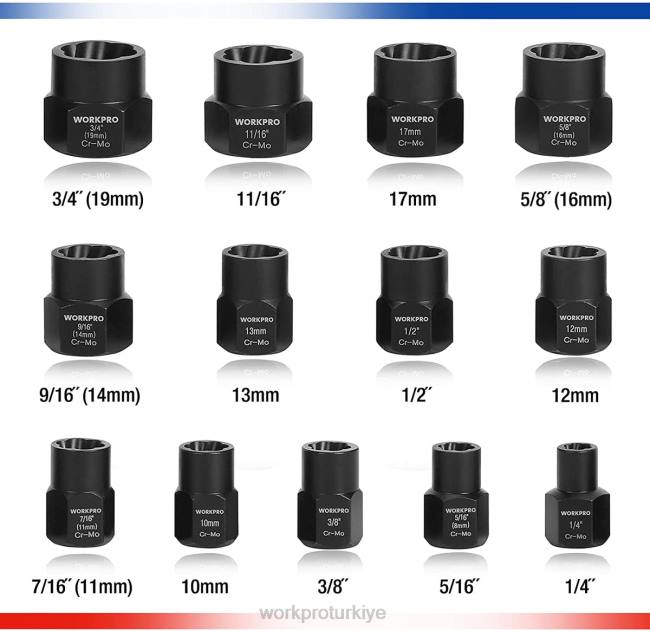 alet WORKPRO 15 parça darbeli cıvata ve somun sökme seti kullanışlı LJR6128