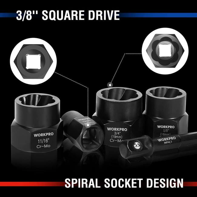 alet WORKPRO 15 parça darbeli cıvata ve somun sökme seti kullanışlı LJR6128