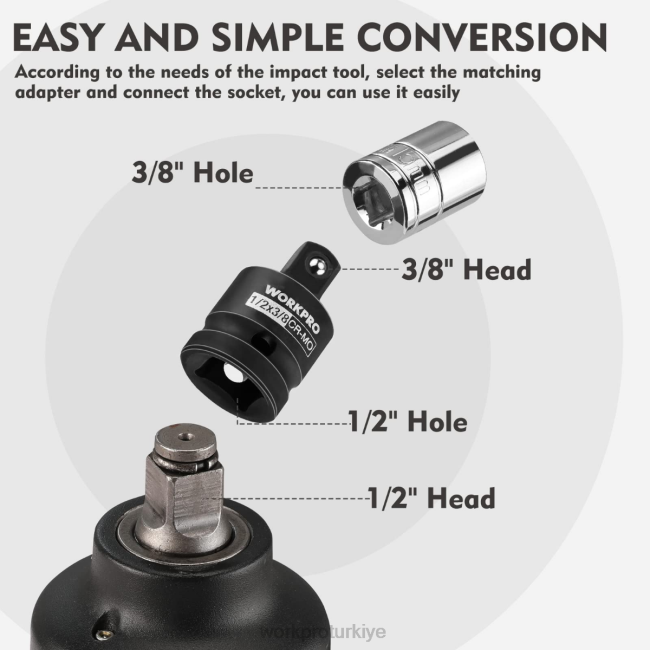 alet WORKPRO 4 parça darbeli tornavida lokma adaptörü ve redüktör seti, anahtar dönüştürme kiti yardımsever LJR694
