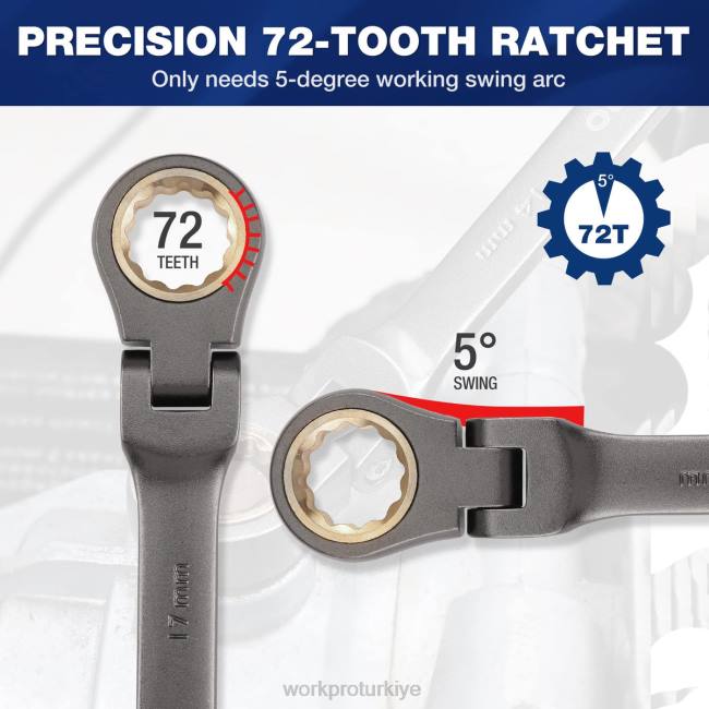 alet WORKPRO 8 adet esnek kafalı cırcırlı kombine anahtar seti, organizatör çantalı kullanışlı LJR686