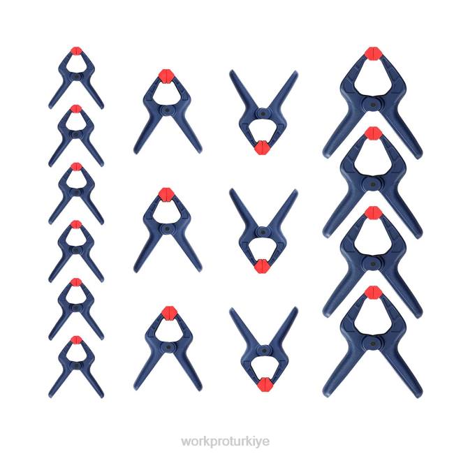 alet WORKPRO Ağaç işleme fotoğraf stüdyoları ve kendin yap işleri için 16 adet naylon yay kelepçesi seti mavi LJR6119