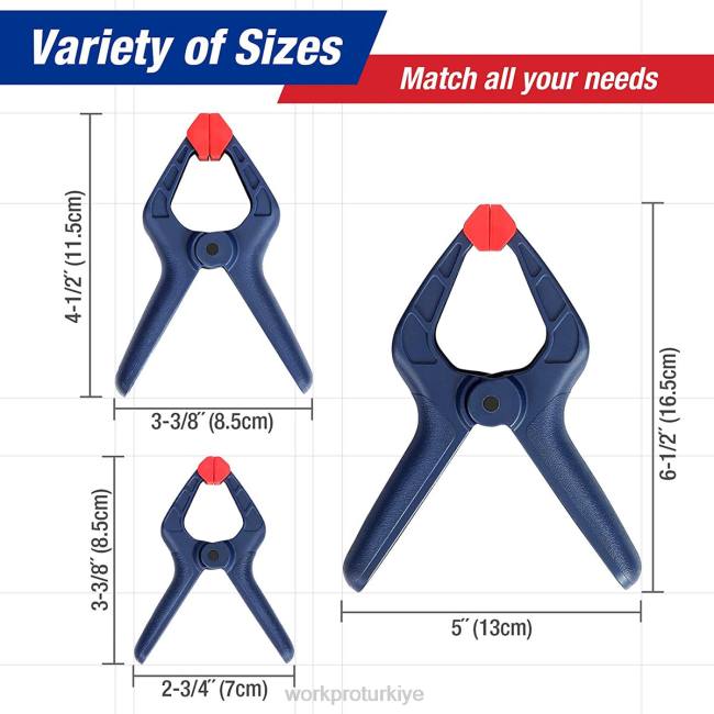 alet WORKPRO Ağaç işleme fotoğraf stüdyoları ve kendin yap işleri için 16 adet naylon yay kelepçesi seti mavi LJR6119