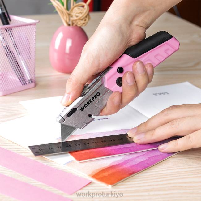 alet WORKPRO 12 ekstra bıçaklı hızlı değiştirilebilir katlanır maket bıçağı pembe LJR637
