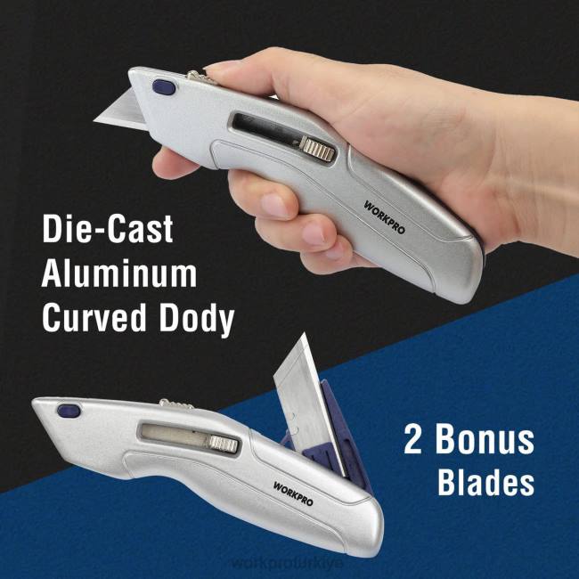 alet WORKPRO geri çekilebilir maket bıçağı ve 2 ekstra bıçakla birlikte otomatik olarak geri çekilen kasa dahildir modern LJR641