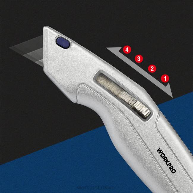 alet WORKPRO geri çekilebilir maket bıçağı ve 2 ekstra bıçakla birlikte otomatik olarak geri çekilen kasa dahildir modern LJR641