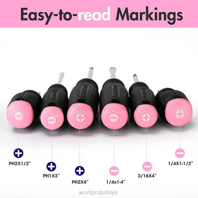 alet WORKPRO 6 adet manyetik tornavida seti pembe LJR6244