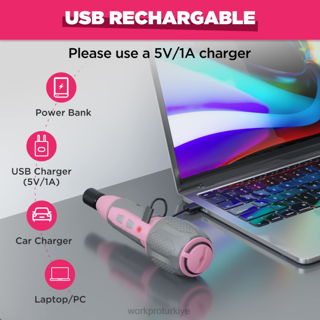 alet WORKPRO akülü 4v usb şarj edilebilir lityum iyon pil tornavida seti pembe/beyaz LJR6236