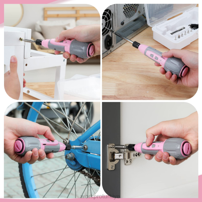 alet WORKPRO akülü 4v usb şarj edilebilir lityum iyon pil tornavida seti pembe/beyaz LJR6236