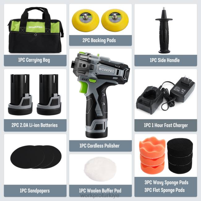 alet WORKPRO 12v akülü parlatıcı, mini araba detaylandırma tamponu ve zımpara makinesi seti, 2 li-ion pil ile kullanışlı LJR6229