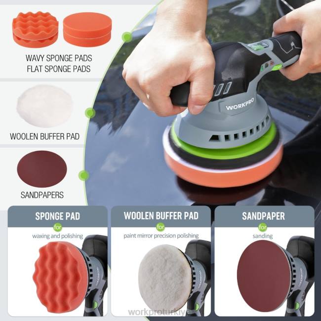 alet WORKPRO 2 adet 12v şarj edilebilir pil ile 6 inç çift etkili akülü araç tampon parlatıcı modern LJR6238