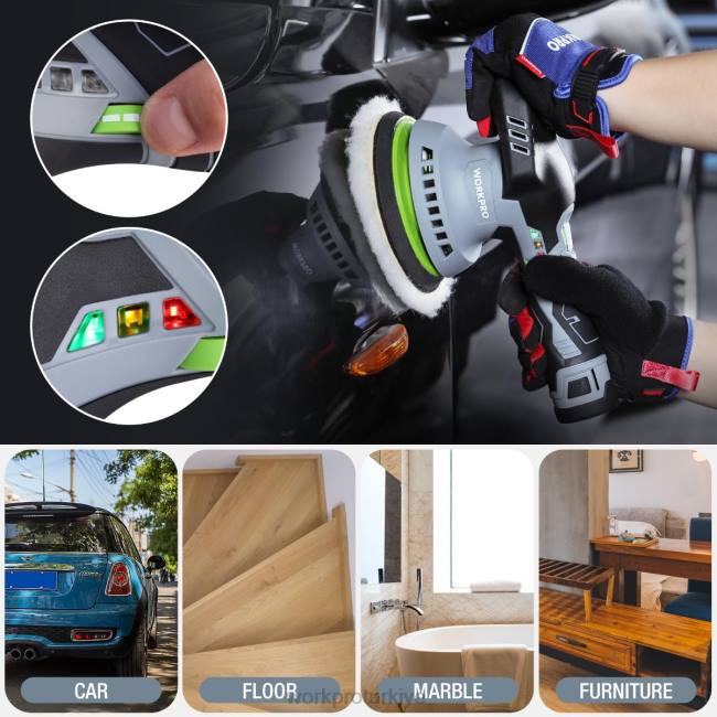 alet WORKPRO 2 adet 12v şarj edilebilir pil ile 6 inç çift etkili akülü araç tampon parlatıcı modern LJR6238