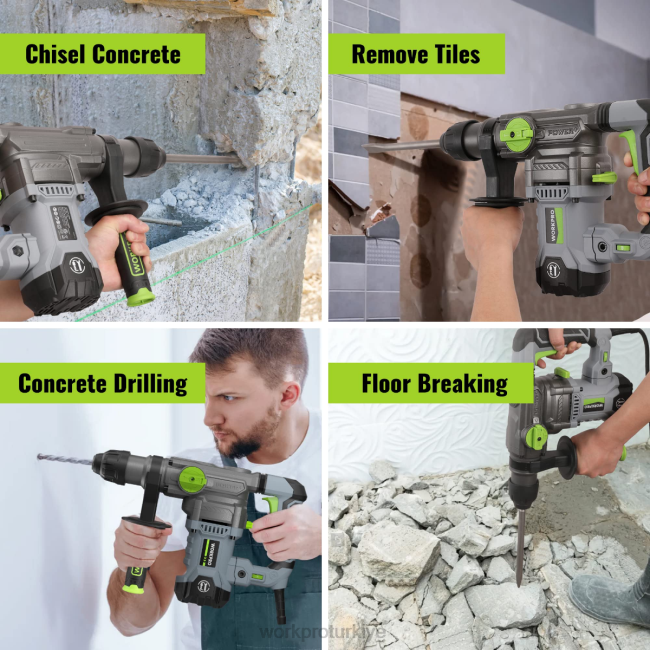 alet WORKPRO 12,5amp 1-1/4 inç premium sds-plus döner darbeli matkap, ağır hizmet tipi kablolu versiyon yardımsever LJR6179