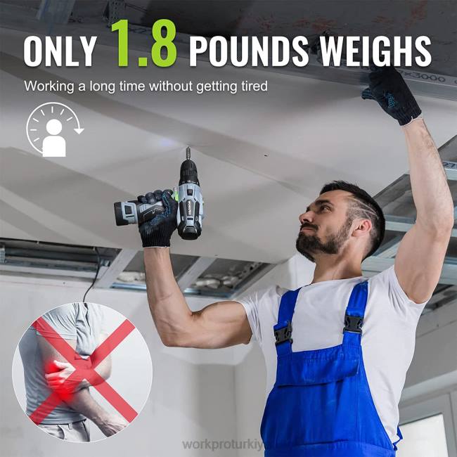 alet WORKPRO 12v elektrikli akülü matkap sürücü seti anahtarsız mandren, şarj cihazı ve saklama çantası dahildir yeşil LJR6177