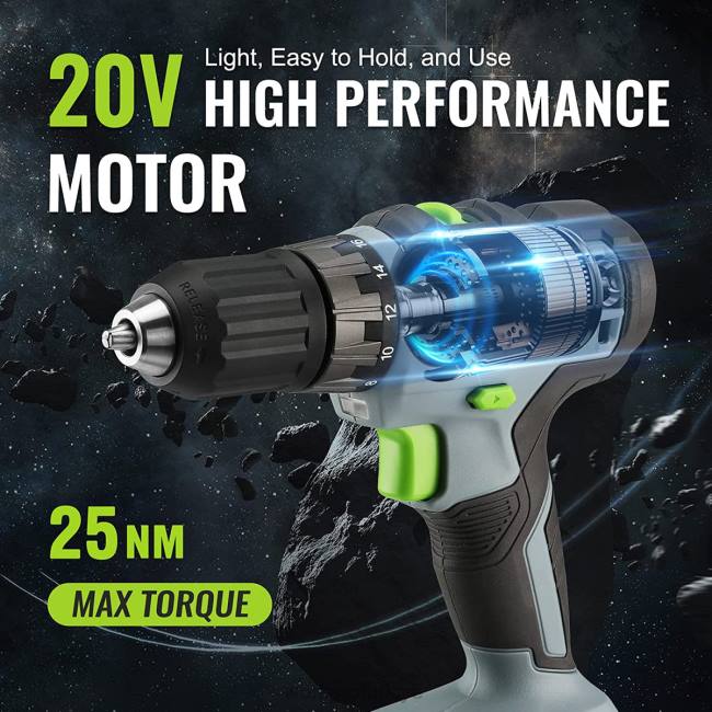 alet WORKPRO 20v akülü matkap sürücüsü kiti, 2,0 ah li-ion pil, 1 saatlik hızlı şarj cihazı ve 11 inç saklama çantası dahildir yeşil LJR6176