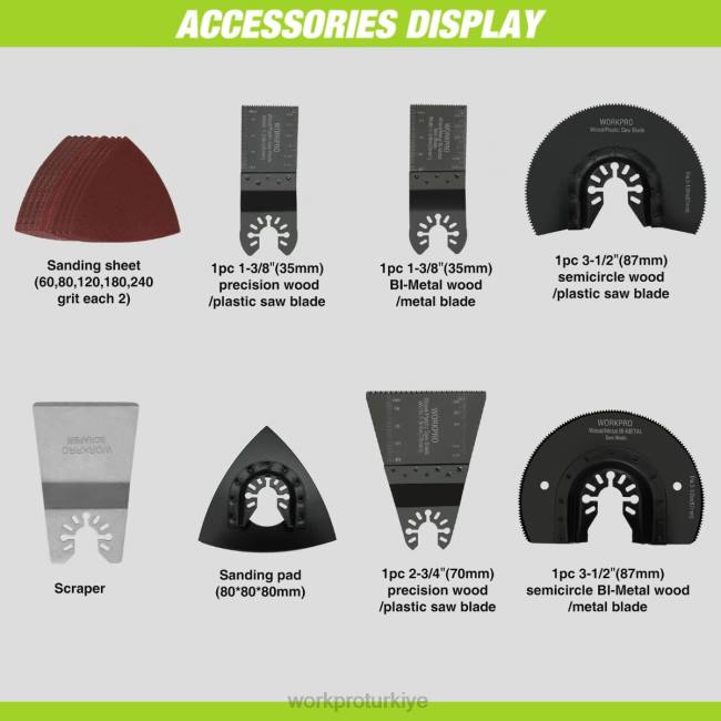 alet WORKPRO 3,0 amp kablolu, hızlı kilitlenen, 7 değişken hızlı, 3 salınım açılı değiştirilebilir salınımlı testere, 17 adet testere aksesuarı ve taşıma çantası kullanışlı LJR6230