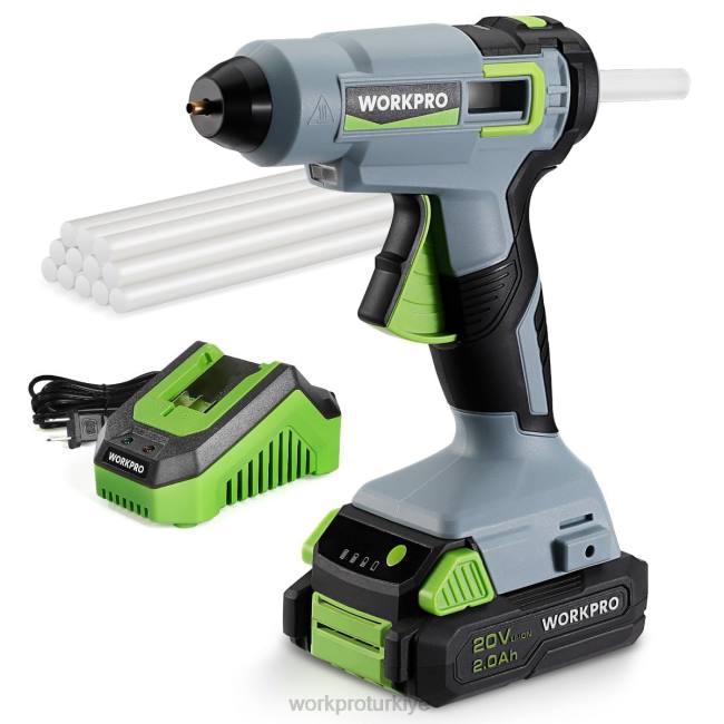 alet WORKPRO 12 adet tutkal çubuklu, 20v 2,0 ah li-ion pilli kablosuz sıcak tutkal tabancası seti kullanışlı LJR6165
