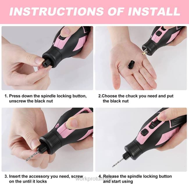 alet WORKPRO 12v akülü döner alet kiti, 5 değişken hız, 114 kolay değiştirilebilen aksesuar pembe LJR6267