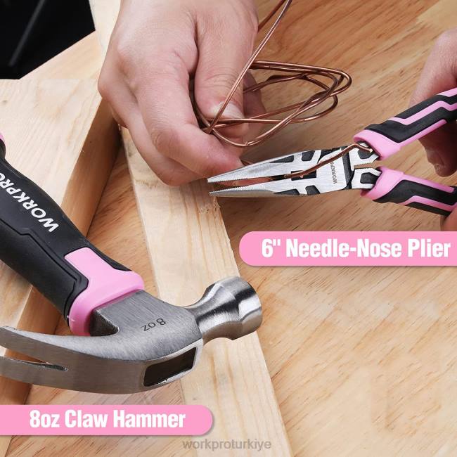 alet WORKPRO 52 parça alet seti, saklama alet kutusuyla birlikte ev tipi kadın alet seti, temel alet seti - şerit pembe LJR6249