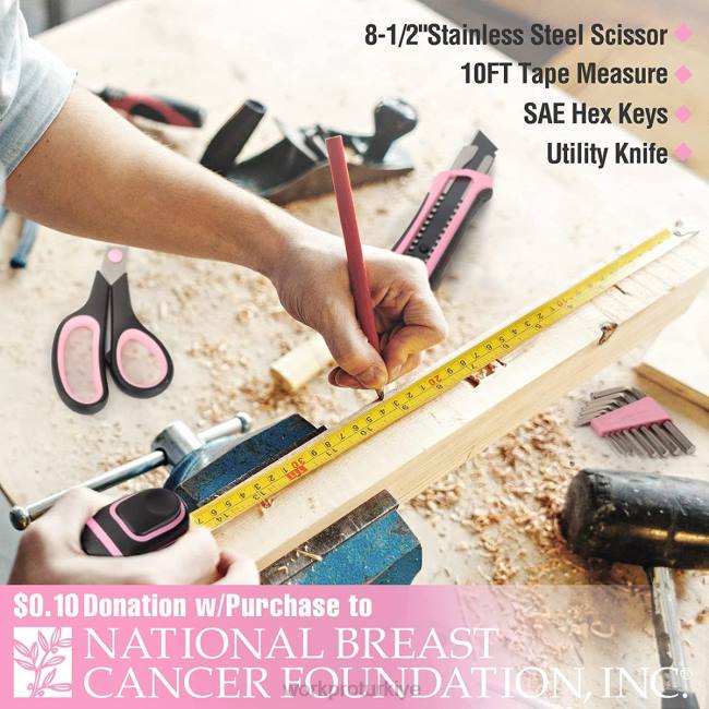 alet WORKPRO 52 parça alet seti, saklama alet kutusuyla birlikte ev tipi kadın alet seti, temel alet seti - şerit pembe LJR6249