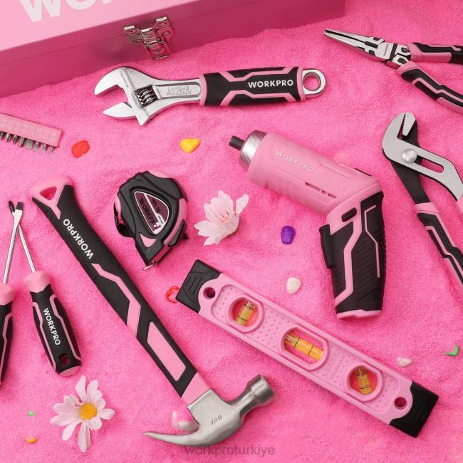 alet WORKPRO 75 parça alet seti, 3,7v dönebilen akülü tornavida ve ev aletleri seti pembe LJR6260