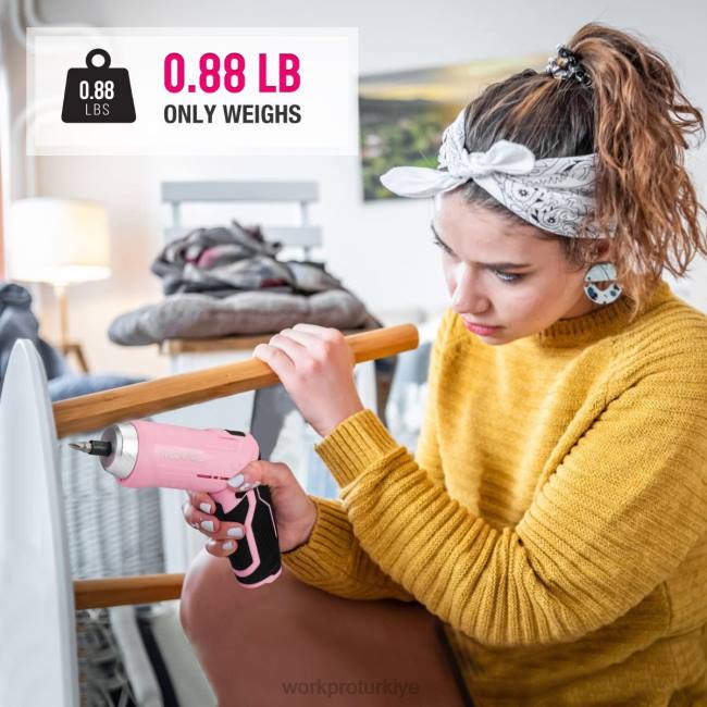 alet WORKPRO 75 parça alet seti, 3,7v dönebilen akülü tornavida ve ev aletleri seti pembe LJR6260